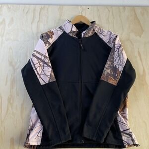 Yukon Gear Jacket Womens Large Black Camo Hooded Softshell Full Zip Hunting